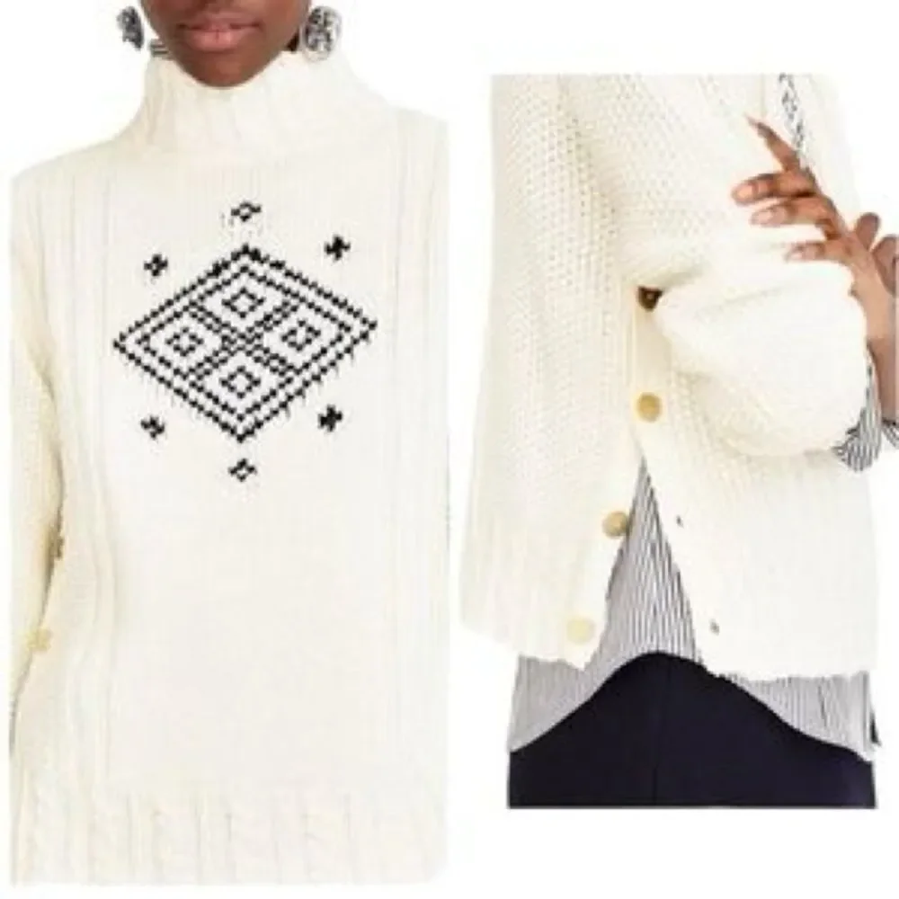 The Reeds X J.Crew |  Side Button Wool Blend Holiday Mock Neck Sweater | M